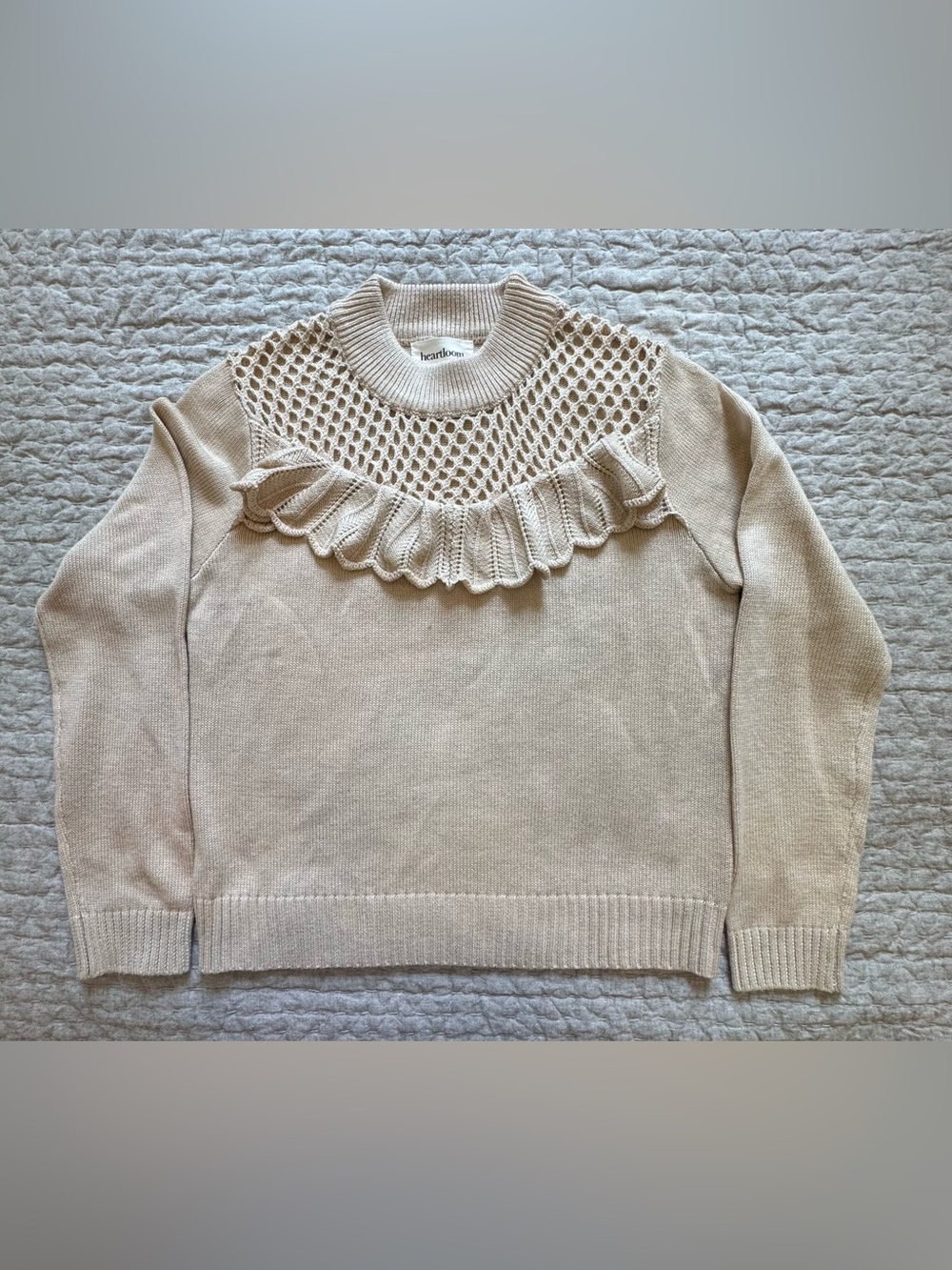 Heartloom Cream Open-Knit Yoke Ruffle Sweater